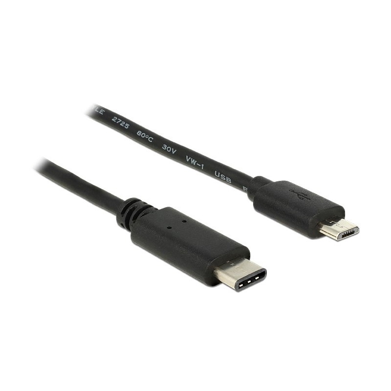 DeLOCK 0.5m, USB2.0-C USB2.0 Micro-B cavo USB 0,5 m Micro-USB B USB C Nero