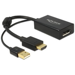 DeLOCK 0.245m HDMI+USB2.0-A DisplayPort 0,254 m HDMI + USB Nero