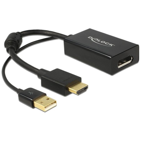 DeLOCK 0.245m HDMI+USB2.0-A DisplayPort 0,254 m HDMI + USB Nero