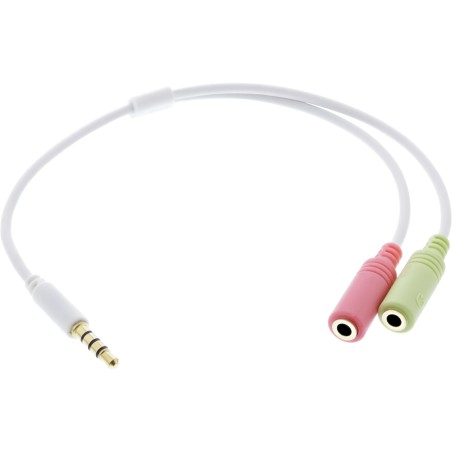 InLine Cavo Audio Y Jack 3,5mm M a 2x Jack 3,5mm F, 4pin CTIA, 0,15m, bianco