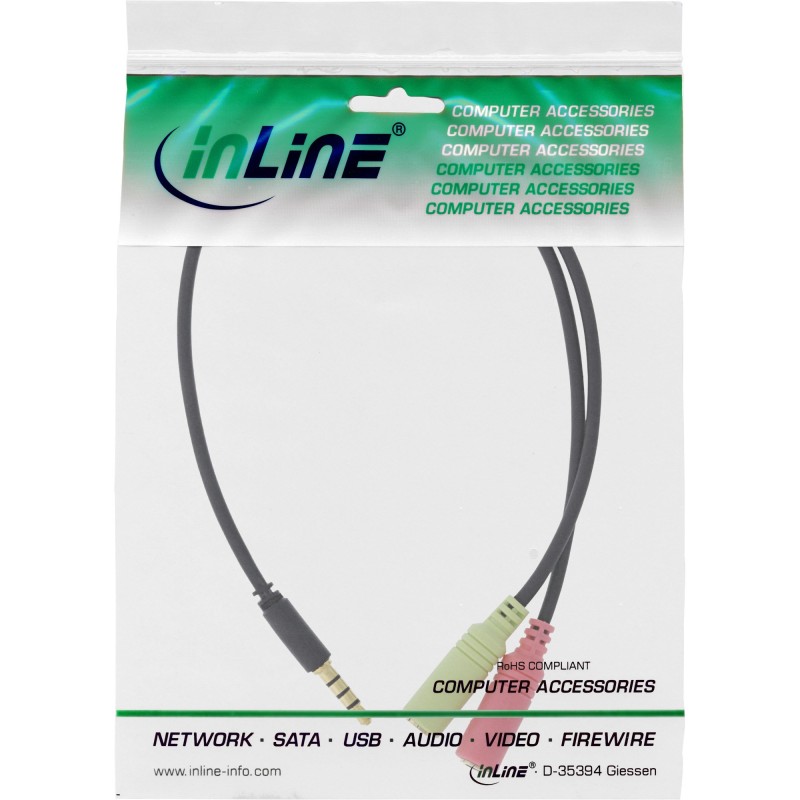 InLine Cavo Audio Y, Jack 3,5mm M a 2x Jack 3,5mm F, 4pin CTIA, 1m, nero