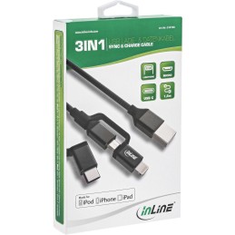 InLine Cavo USB Lightning per iPad, iPhone, iPod, argento, tessuto, 1m