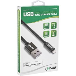 InLine Cavo USB Lightning per iPad, iPhone, iPod, nero, tessuto, 1m