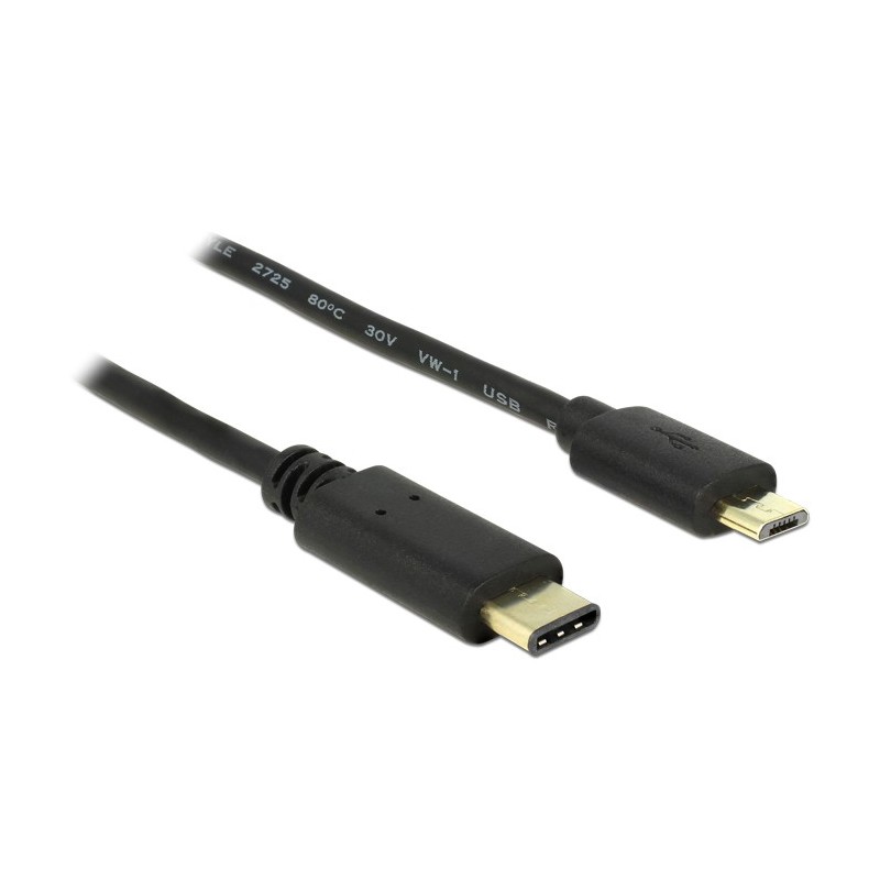 DeLOCK 2m, USB2.0-C USB2.0 Micro-B cavo USB Micro-USB B USB C Nero