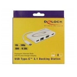 DeLOCK 87731 replicatore di porte e docking station per laptop USB 3.2 Gen 1 (3.1 Gen 1) Type-C Grigio, Bianco