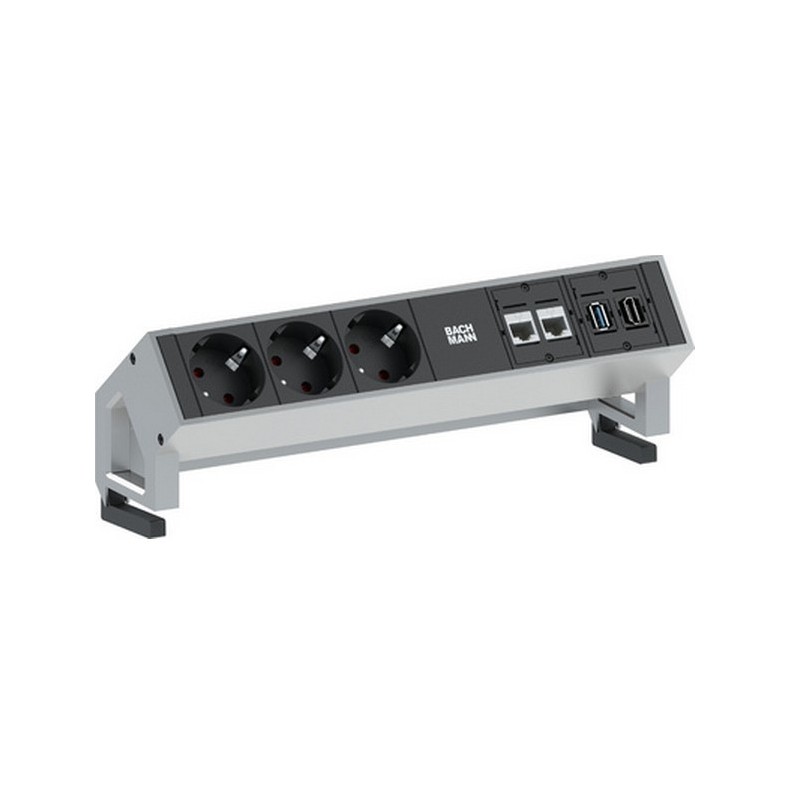 Bachmann 3x Schuko 2x CAT6 1x HDMI, 1x USB3.0 prolunghe e multiple 1,5 m 3 presa(e) AC Nero, Acciaio inox