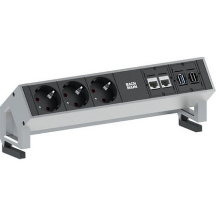 Bachmann 3x Schuko 2x CAT6 1x HDMI, 1x USB3.0 prolunghe e multiple 1,5 m 3 presa(e) AC Nero, Acciaio inox