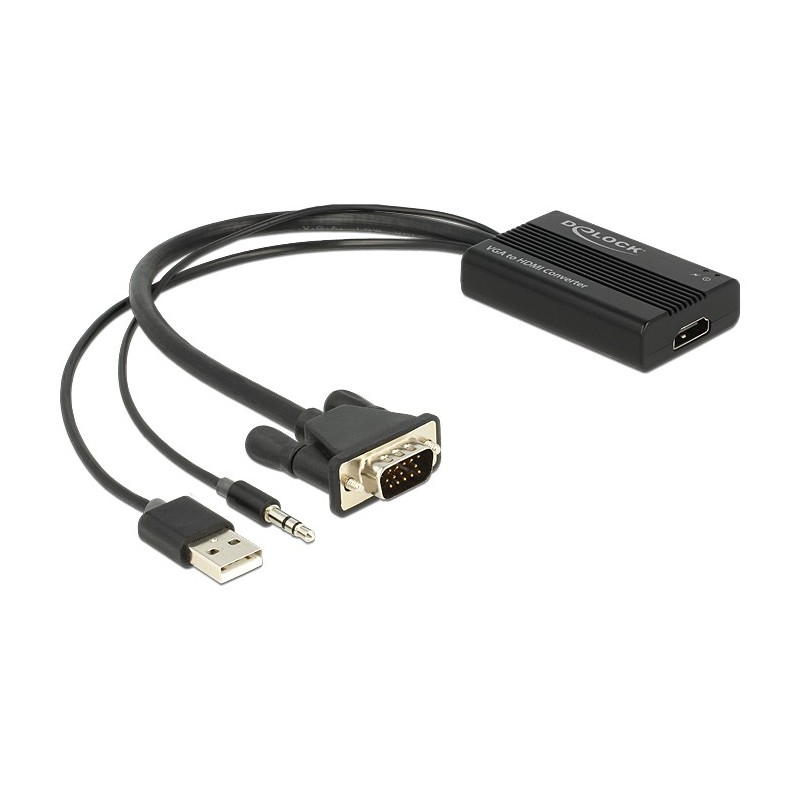 DeLOCK 62597 cavo e adattatore video 0,25 m HDMI tipo A (Standard) VGA (D-Sub) + 3.5mm + USB Type-A Nero