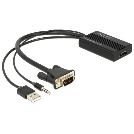 DeLOCK 62597 cavo e adattatore video 0,25 m HDMI tipo A (Standard) VGA (D-Sub) + 3.5mm + USB Type-A Nero