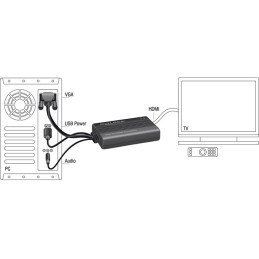 DeLOCK 62597 cavo e adattatore video 0,25 m HDMI tipo A (Standard) VGA (D-Sub) + 3.5mm + USB Type-A Nero