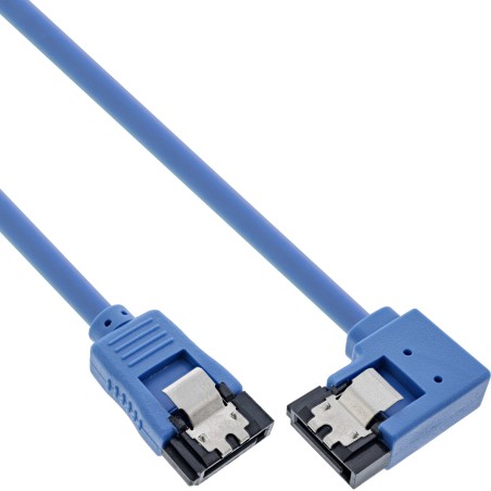 InLine Cavo SATA 6Gb s, rotondo, angolato a destra, blu, con linguetta, 0,5m