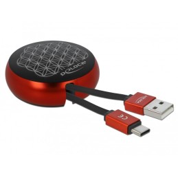 DeLOCK Cavo retrattile USB di Tipo-A per USB-C nero   rosso