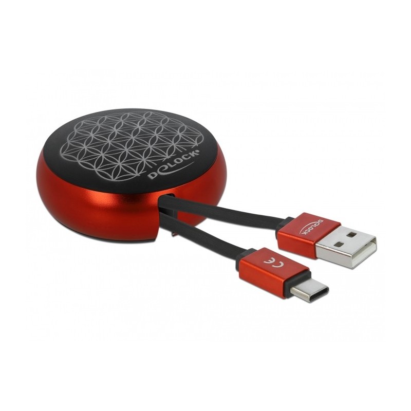 DeLOCK Cavo retrattile USB di Tipo-A per USB-C nero   rosso