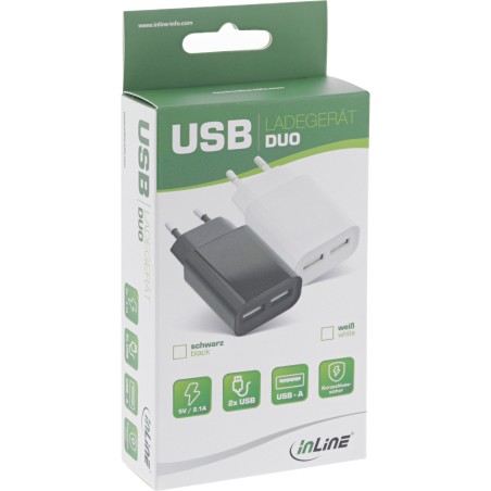 InLine Alimentatore USB 100-240VAC, Out  2x USB 5V 2100mA, nero