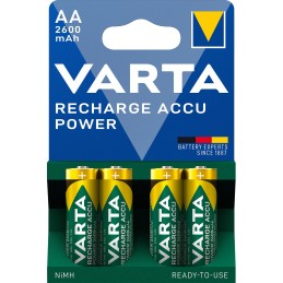 Varta Recharge Accu Power AA 2600 mAh Blister da 4 (Batteria NiMH Accu Precaricata, Mignon, batteria ricaricabile, pronta