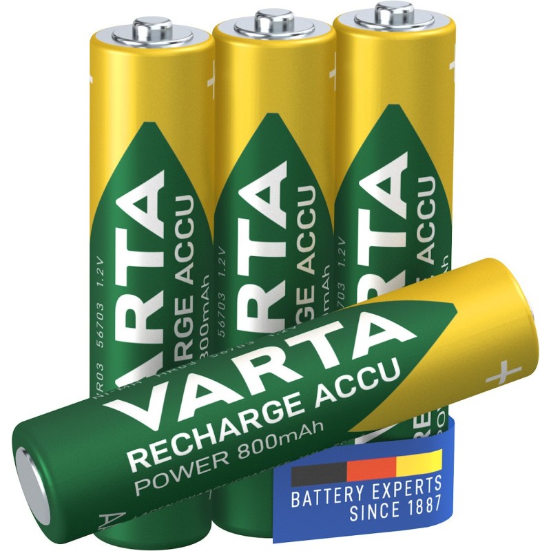 Varta Recharge Accu Power AAA 800 mAh Blister da 4 (Batteria NiMH Accu Precaricata, Micro, ricaricabile, pronta all'uso) Varta Recharge Accu Power AAA 800 mAh Blister da 4 (Batteria NiMH Accu Precaricata, Micro, ricaricabile, pronta all'uso)
