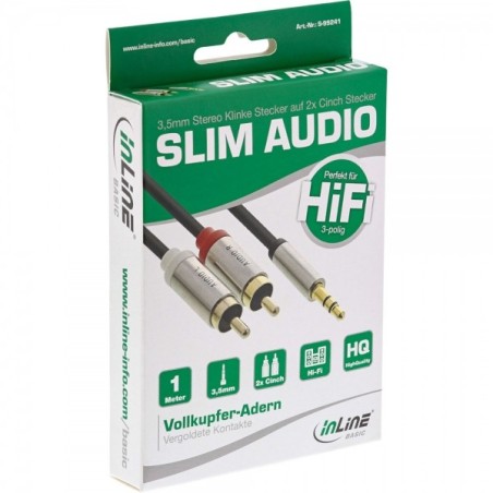 InLine S-99241 cavo audio 1 m 3.5mm 2 x RCA Nero, Argento