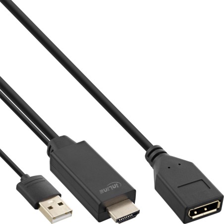 InLine Cavo convertitore da HDMI M a DisplayPort F, 4K, nero, dorato, 0,3m