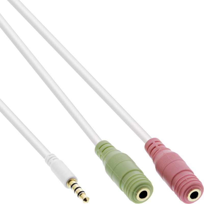 InLine Cavo audio Y, Jack 3,5mm M a 2x Jack 3,5mm F, 4pin CTIA, 1m, bianco