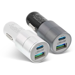 InLine Alimentatore USB da auto 3.0,12 24VDC a 5V DC 3A, USB-A + USB-C, bianco