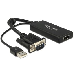 DeLOCK 0.25m VGA+USB2.0-A HDMI 0,25 m VGA (D-Sub) + USB Nero