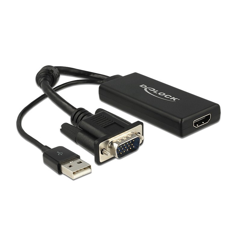 DeLOCK 0.25m VGA+USB2.0-A HDMI 0,25 m VGA (D-Sub) + USB Nero