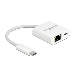 DeLOCK Adattatore USB Type-C per Gigabit LAN 10 100 1000 Mbps con porta di alimentazione bianco