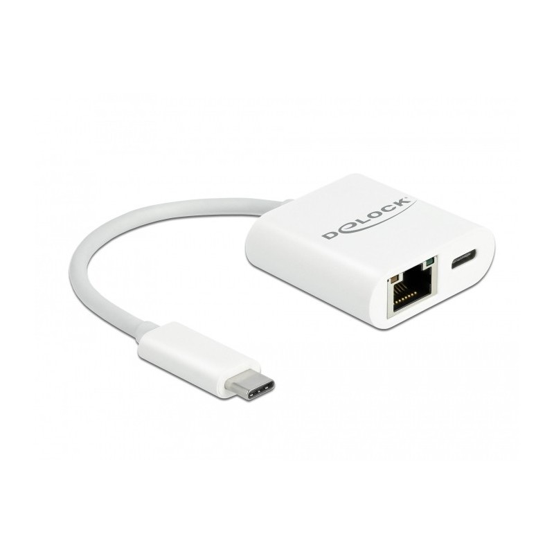 DeLOCK Adattatore USB Type-C per Gigabit LAN 10 100 1000 Mbps con porta di alimentazione bianco