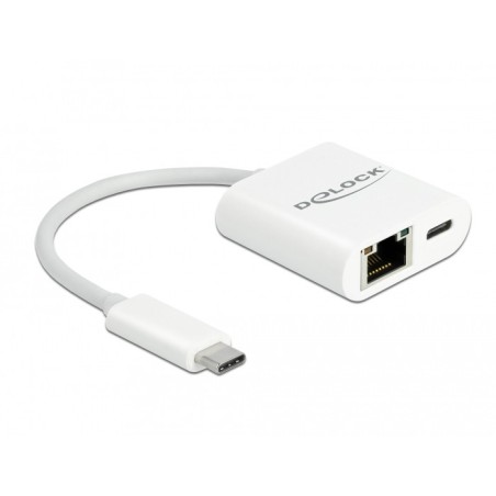 DeLOCK Adattatore USB Type-C per Gigabit LAN 10 100 1000 Mbps con porta di alimentazione bianco