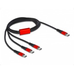 DeLOCK Cavo di ricarica USB 3 in 1 USB Type-C a 3 x USB Type-C da 1 m nero   rosso