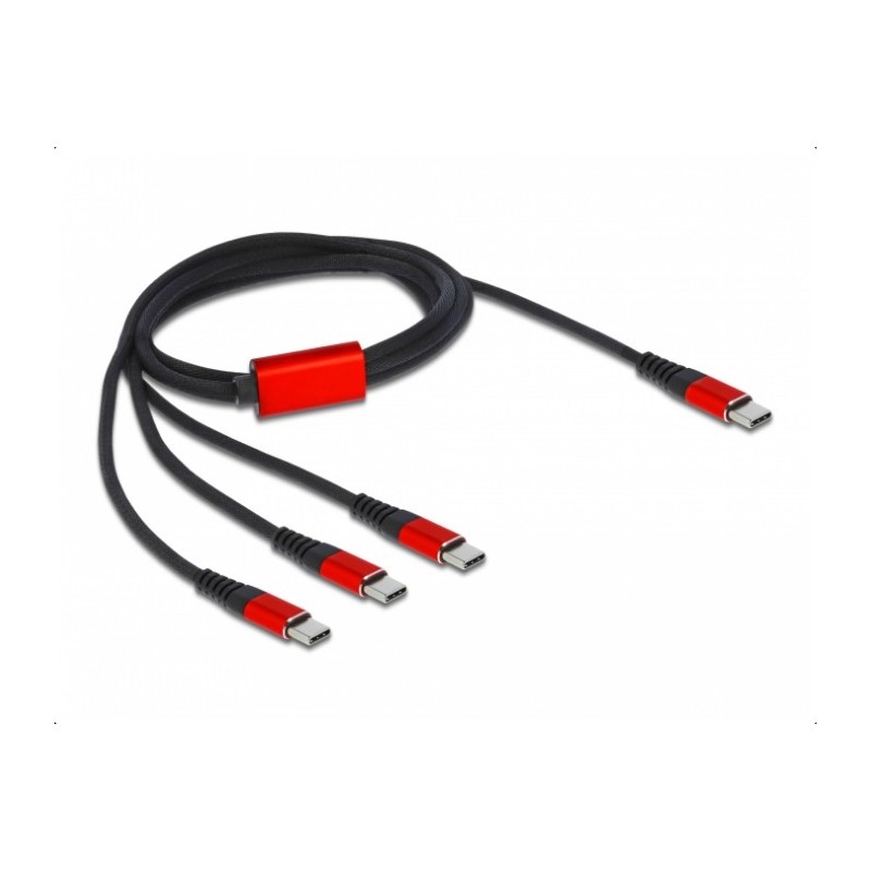 DeLOCK Cavo di ricarica USB 3 in 1 USB Type-C a 3 x USB Type-C da 1 m nero   rosso