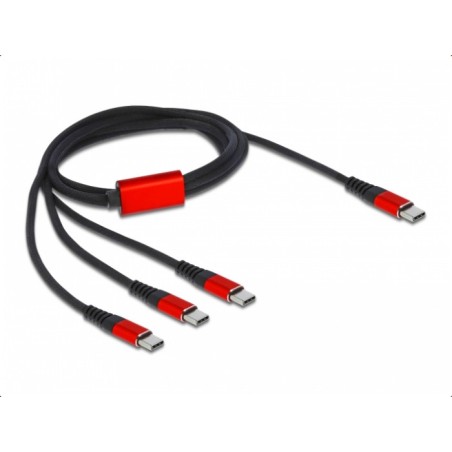 DeLOCK Cavo di ricarica USB 3 in 1 USB Type-C a 3 x USB Type-C da 1 m nero   rosso