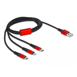 DeLOCK Cavo di ricarica USB 3 in 1 Tipo-A a Lightning   2 x USB Type-C da 1 m nero   rosso