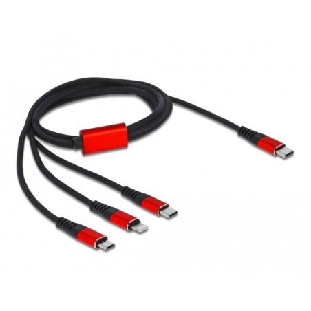 DeLOCK Cavo di ricarica USB 3 in 1 USB Type-C a Lightning   Micro USB   USB Type-C da 1 m nero   rosso