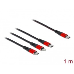 DeLOCK Cavo di ricarica USB 3 in 1 USB Type-C a Lightning   Micro USB   USB Type-C da 1 m nero   rosso