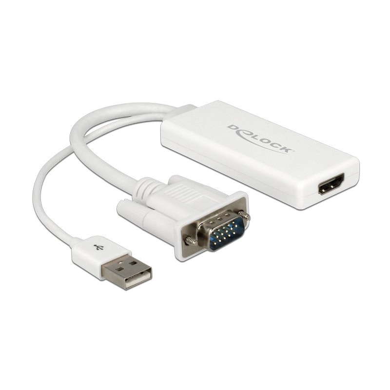 DeLOCK 62460 cavo e adattatore video 0,25 m HDMI tipo A (Standard) VGA (D-Sub) + USB Bianco