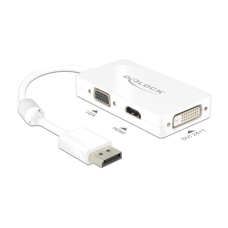 DeLOCK 0.16m DisplayPort VGA+HDMI+DVI-D 0,16 m VGA (D-Sub)+ HDMI + DVI Bianco