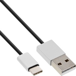 InLine Cavo USB 2.0 C M A M alluminio, flessibile, nero,2,4A@1m, 1,5A@5m, 1m