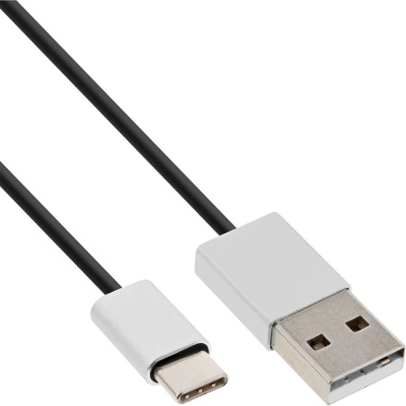 InLine Cavo USB 2.0 C M A M, alluminio, flessibile, nero,2,4A@1m, 1,5A@5m, 3m