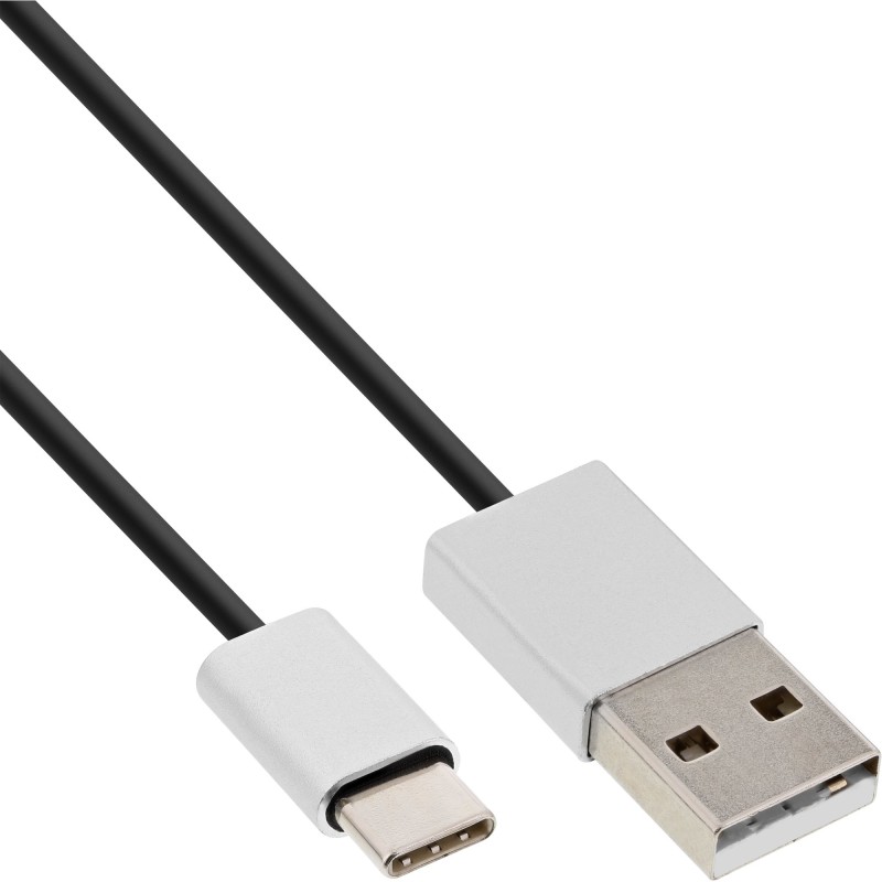 InLine Cavo USB 2.0 C M A M, alluminio, flessibile, nero,2,4A@1m, 1,5A@5m, 5m