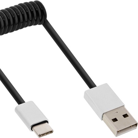 InLine Cavo USB 2.0 C M A M, alluminio, spirale, nero, 2,4A@1m, 1,5A@3m, 0,5m