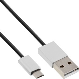 InLine Cavo USB 2.0 Micro, A M B M, alluminio, nero, 2,4A@1m 1,5A@5m, 1m