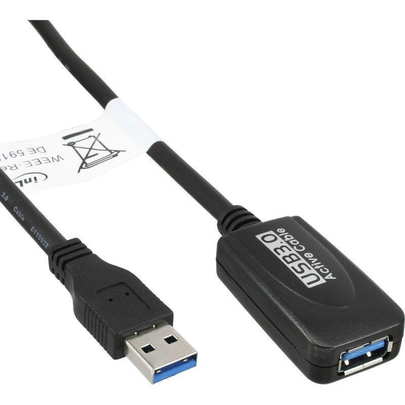 InLine Prolunga attiva USB 3.2 Gen.1, da maschio A a femmina A, nero, 5m