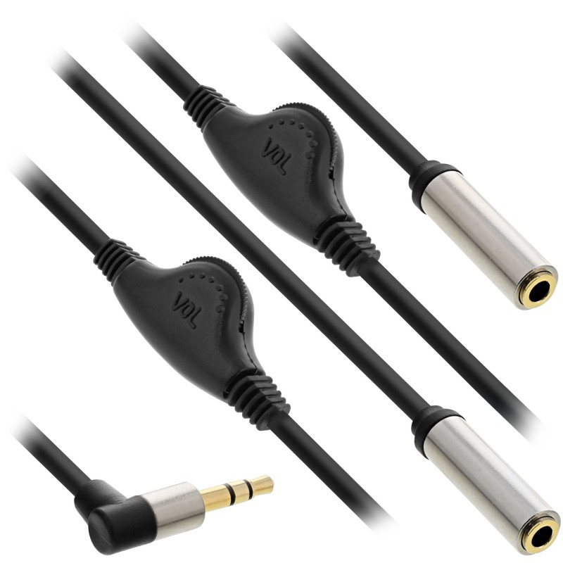 InLine Cavo Audio Y,1x Jack M 3,5mm a 2x Jack 3,5mm F, slim, c. volume, 0.25m