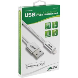 InLine Cavo USB Lightning per iPad, iPhone, iPod, argento, tessuto, 2m