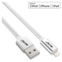 InLine Cavo USB Lightning per iPad, iPhone, iPod, argento, tessuto, 1m