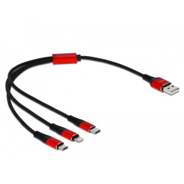 DeLOCK Cavo di ricarica USB 3 in 1 Tipo-A a Lightning   Micro USB   USB Type-C da 30 cm nero   rosso