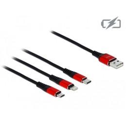 DeLOCK Cavo di ricarica USB 3 in 1 Tipo-A a Lightning   Micro USB   USB Type-C da 30 cm nero   rosso