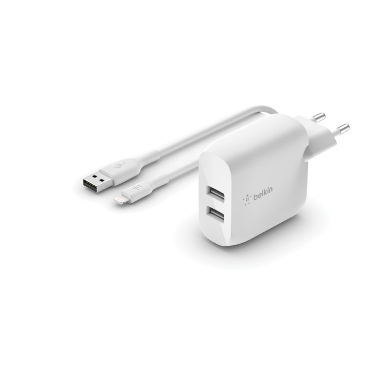 Belkin CARICABATTERIE 2 PORTE USBA, CAVO USB-A A LIGH. 1M