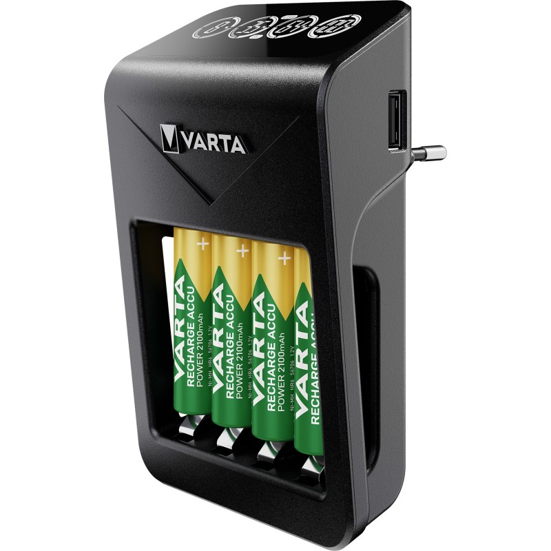 Varta LCD Plug charger+ AA & AAA ((Batterie ricaricabili NiMH incl. 4x AA 2100 mAh accu), nero